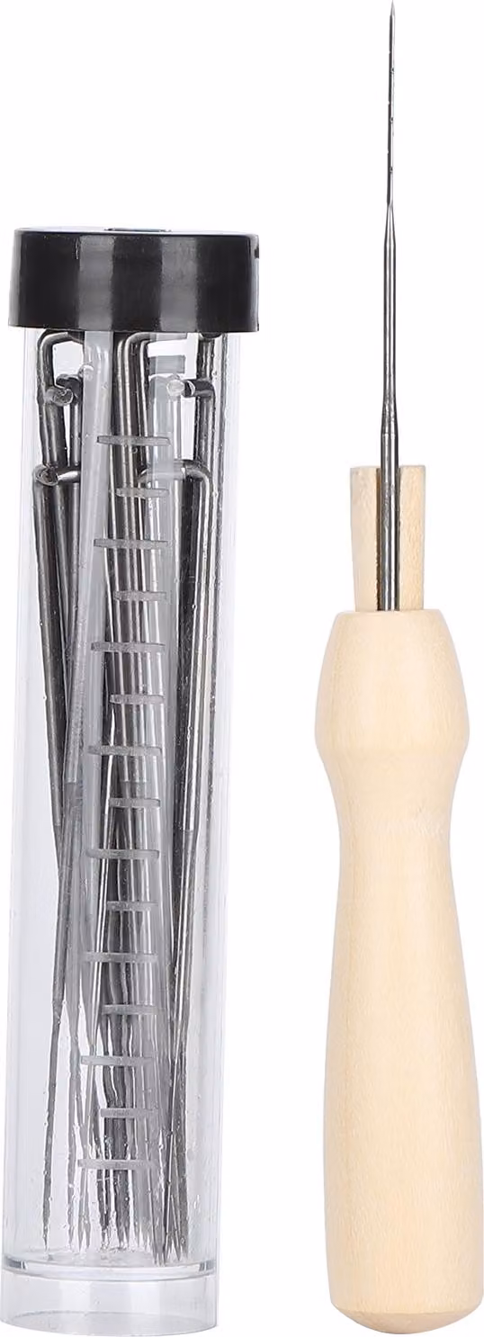Set di utensili per feltro di lana, manico in legno, aghi in acciaio inox, accessori (bottiglia nera)