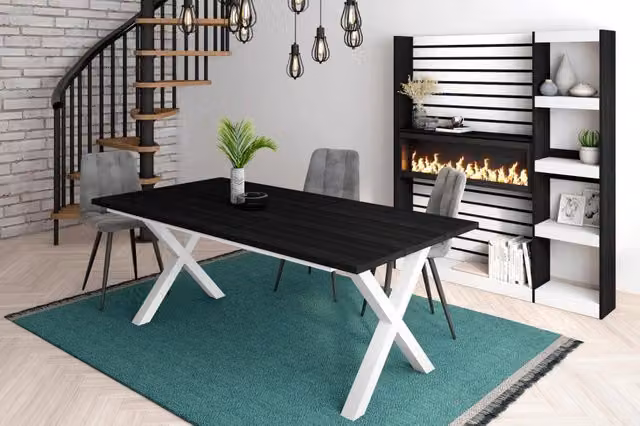 Tavolo da pranzo, 10 posti, 194x90x75cm, Robusto e stabile, struttura e gambe solide, Nero RF1101