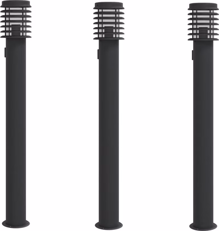 Lampade Terra per Esterni con Presa 3pz Nere 110cm Acciaio Inox