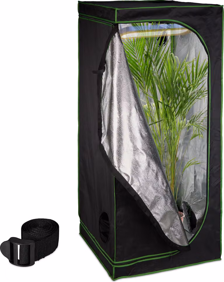 Tenda da coltivazione Relaxdays, A x L x P: 180 x 80 x 80 cm, rivestimento interno riflettente, opaca, tenda da coltivazione per interni, nero/verde