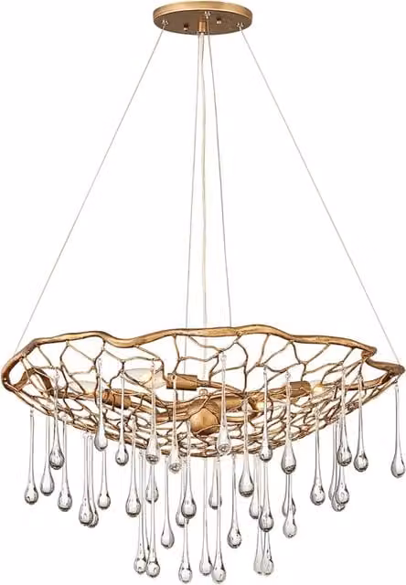 Lampadario Contemporaneo Laguna Acciaio Oro Brunito Vetro 4 Luci E14