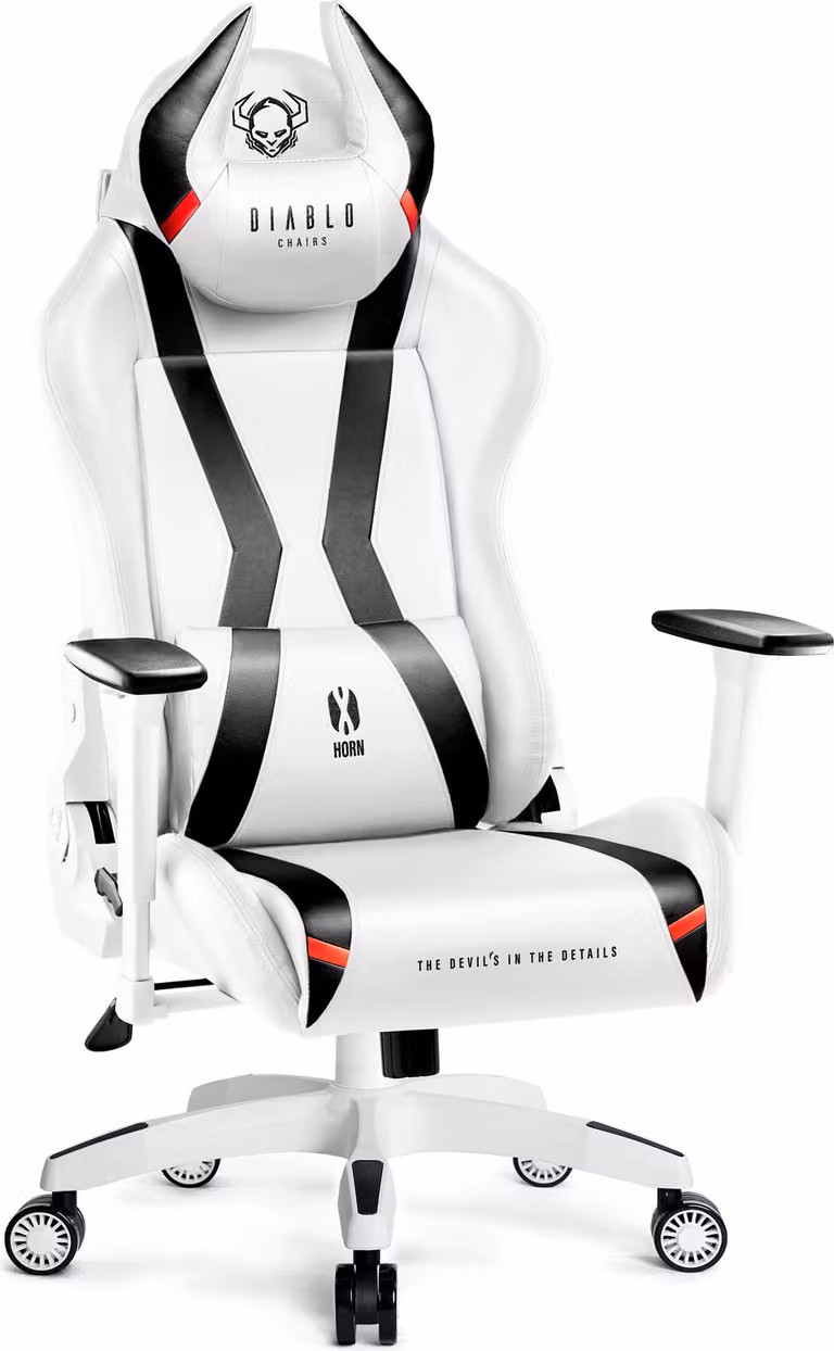 Diablo X-Horn Gaming Chair Sedia da ufficio Braccioli 3D Design ergonomico Cuscino collo/glutei Similcuoio a dondolo King Size Bianco-Nero