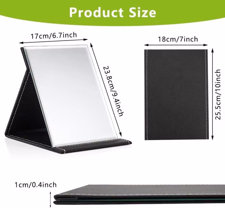 25 x 18 cm -  nera - Specchio da campeggio portatile Super HD - Grande specchio da viaggio - Specchio HD per il trucco e la rasatura