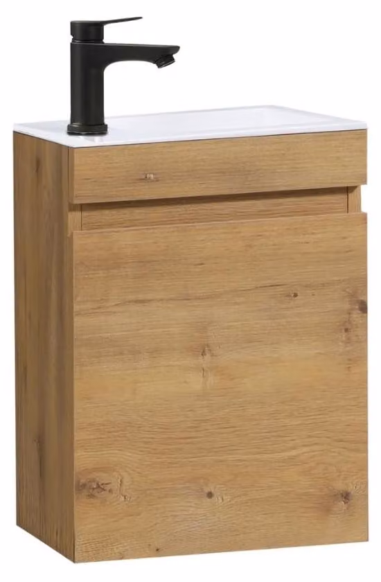 Kit lavabo preassemblato da 40 cm con mobile sottolavabo (effetto legno di quercia)