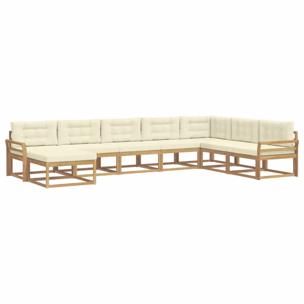 Set di divani da esterno a L vidaXL in legno di acacia con cuscini bianchi e beige, 8 pezzi – 2