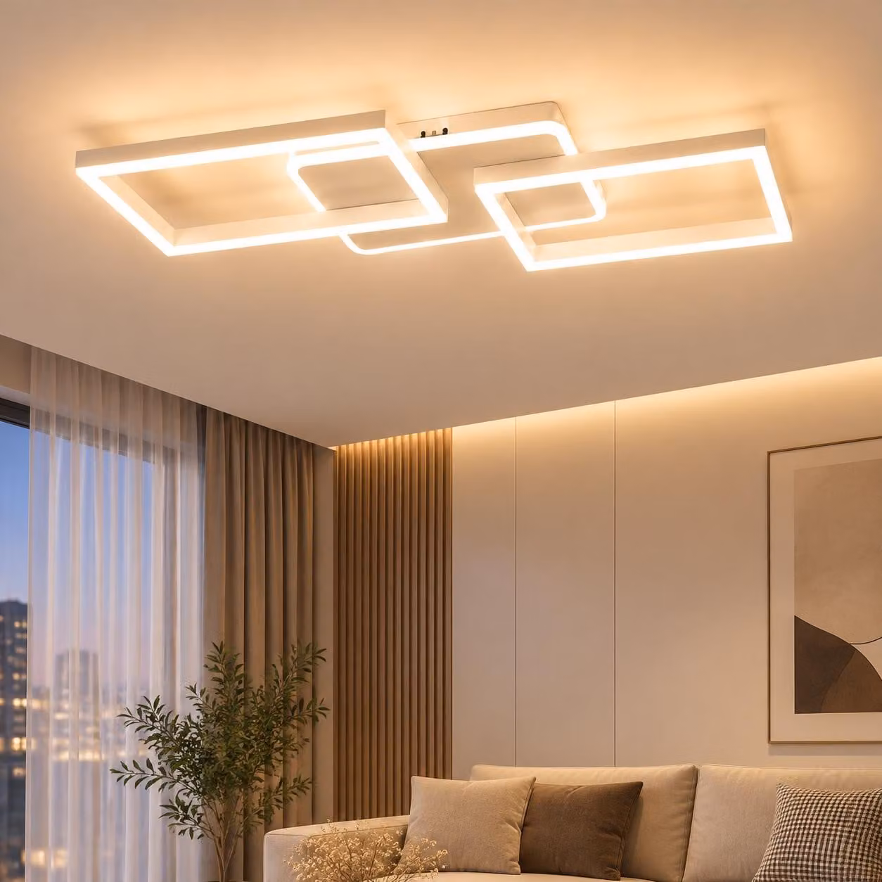 ZMH Lampada da soffitto Plafoniera LED per camera da letto - Lampada da soggiorno dimmerabile 48W con telecomando Lampada da camera da letto in metallo dal design moderno e squadrato