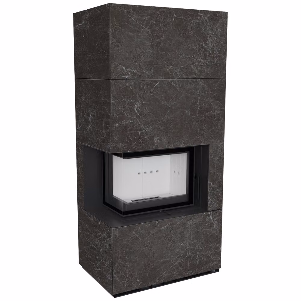 Kit caminetto KRATKI FLOKI BOX sinistro 8 kW Ø 160 Sinterizzazione al quarzo NATURALI NERO GRECO