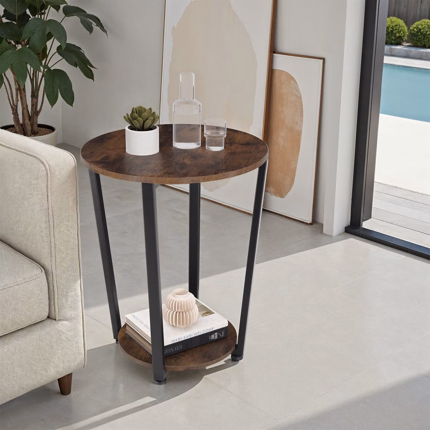 Tavolino da soggiorno tectake in stile industriale, marrone e nero, L/P: 50 x 62,5 cm – 2