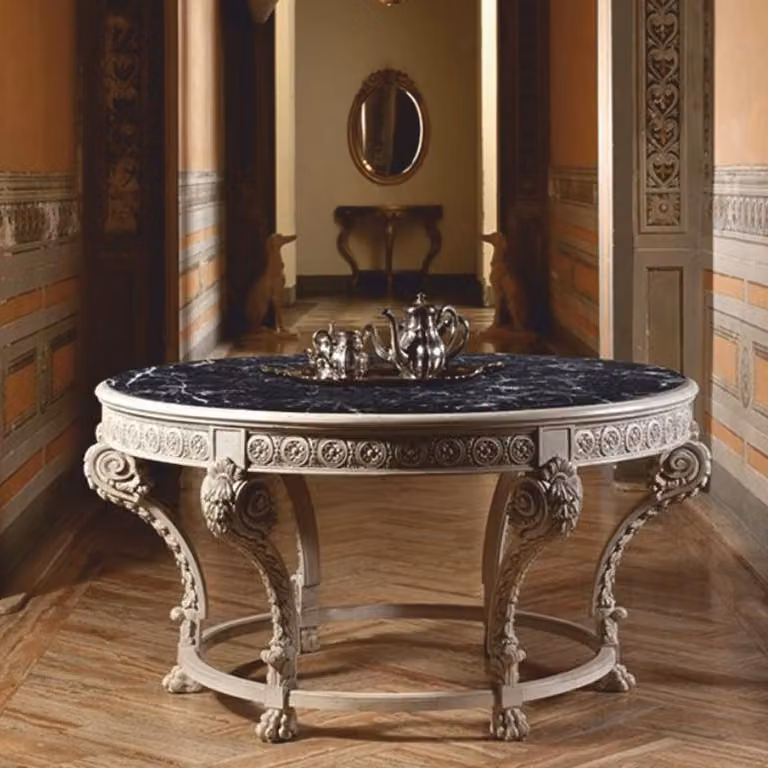 Casa Padrino tavolo da pranzo barocco con piano in marmo grigio / nero Ø 142 cm - Italy