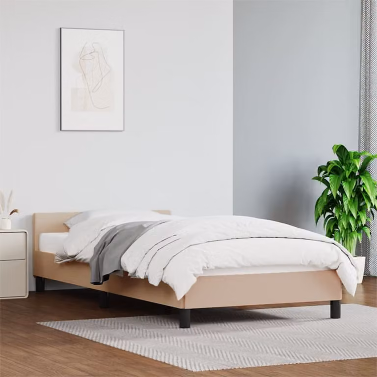 The Living Store Giroletto con testiera cappuccino-marrone 100x200 cm in ecopelle