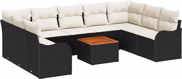 Set Divano da Giardino 10 pcs Nero e Crema polyrattan