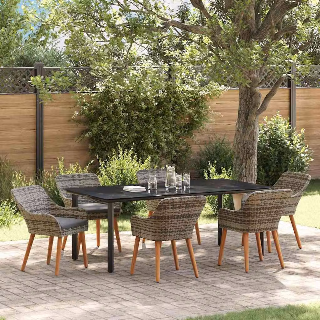 Maison Exclusive - Set da Pranzo per Giardino con cuscino 7 pcs Grigio polyrattan