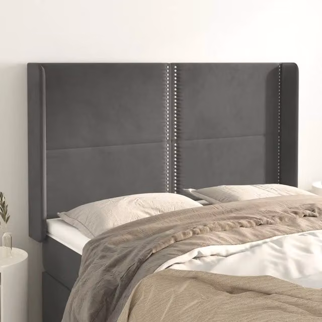 Testiera ad Orecchio-Testata con Orecchie GrigioScuro 147x16x118/128cm in Velluto 764432