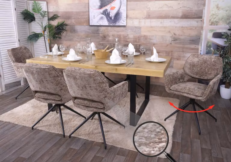 Set di 6 sedie da pranzo HWC-N74, sedia da cucina, girevole con ritorno automatico, rivestita in tessuto chenille (490g/m²), colore marrone