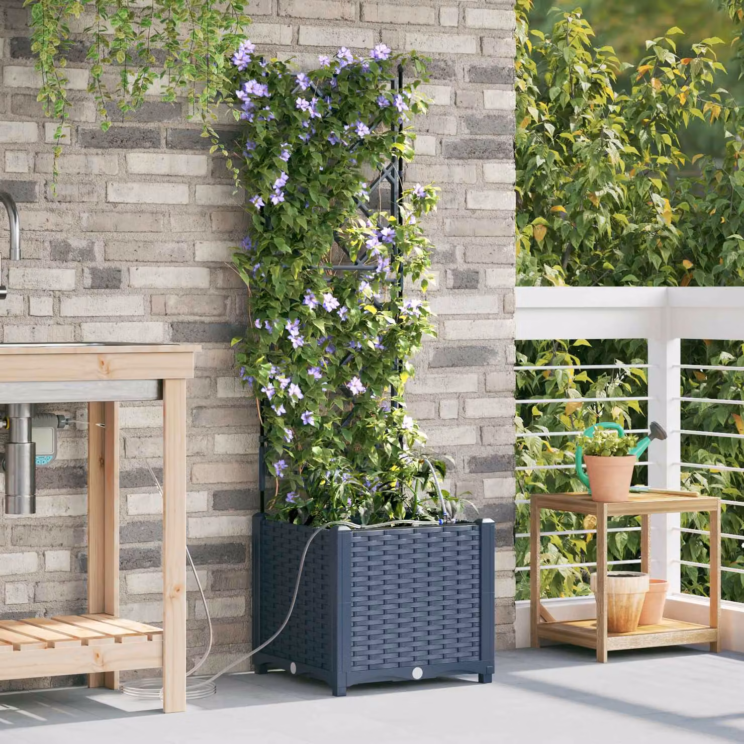 Vaso da giardino vidaXL in plastica Grigio L/P/H: 40 x 40 x 142 cm