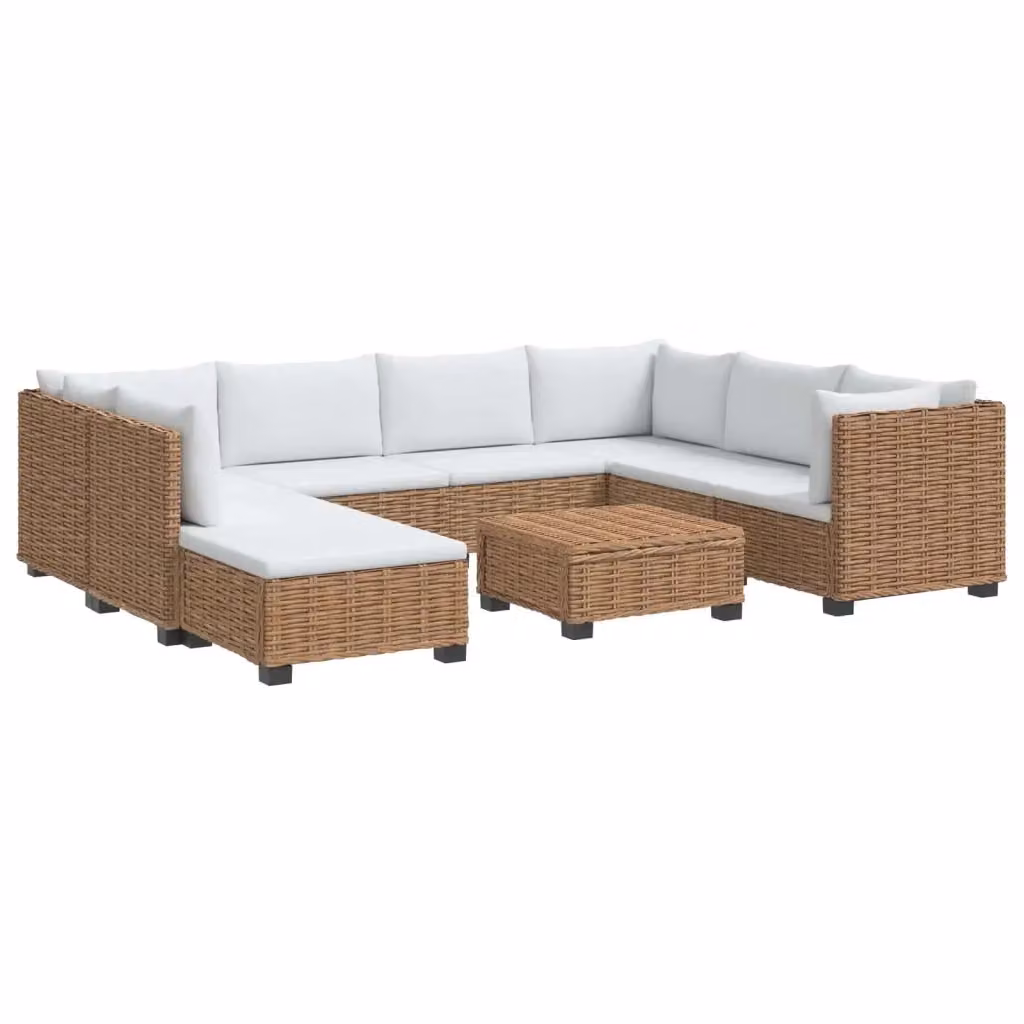 Set Lounge da Giardino vidaXL in Rattan e Legno con Cuscini Beige e Bianchi, 9 Pezzi – 2