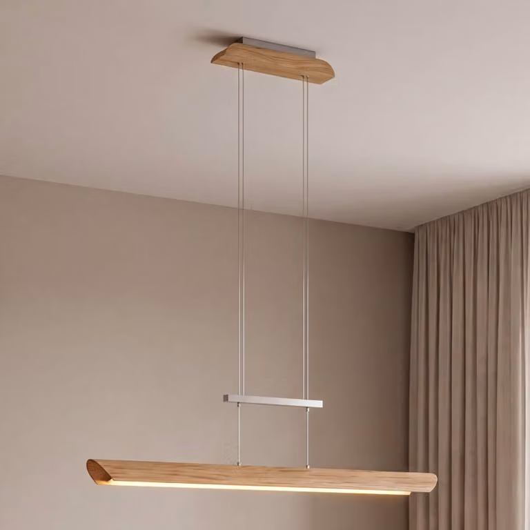 Elobra Lampada a sospensione Colombia, dimmerabile, Legno chiaro, Soggiorno / Sala da pranzo, Legno, Moderno, Lampada a sospensione