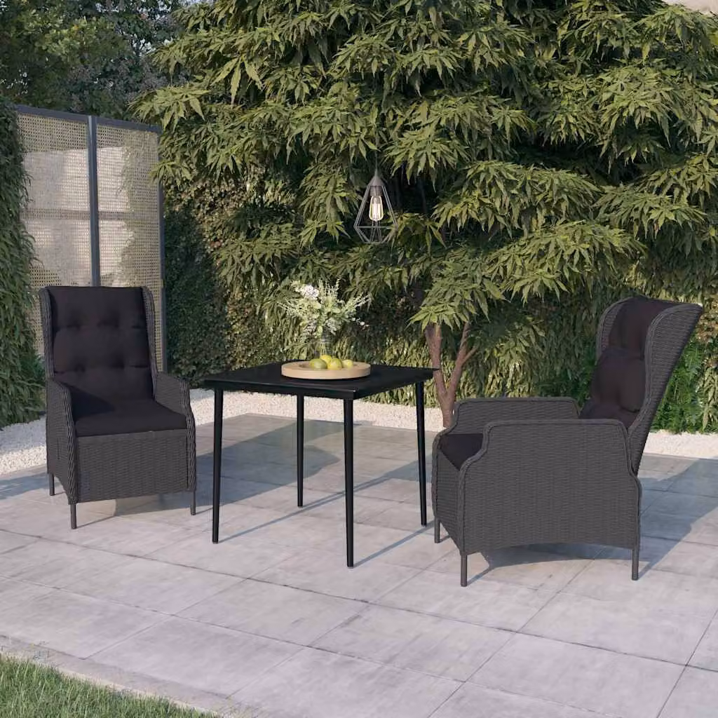 Set da pranzo da giardino moderno vidaXL in acciaio verniciato antracite con piano in vetro, 3 pezzi