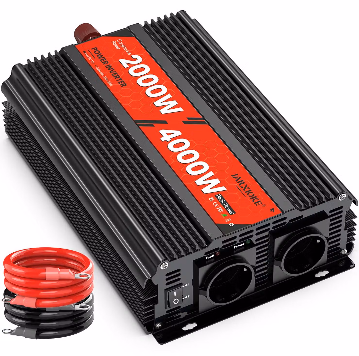 Convertitore da 12 V a 230 V, potenza 2000 W, con 2 prese di corrente AC, alloggiamento in lega di alluminio