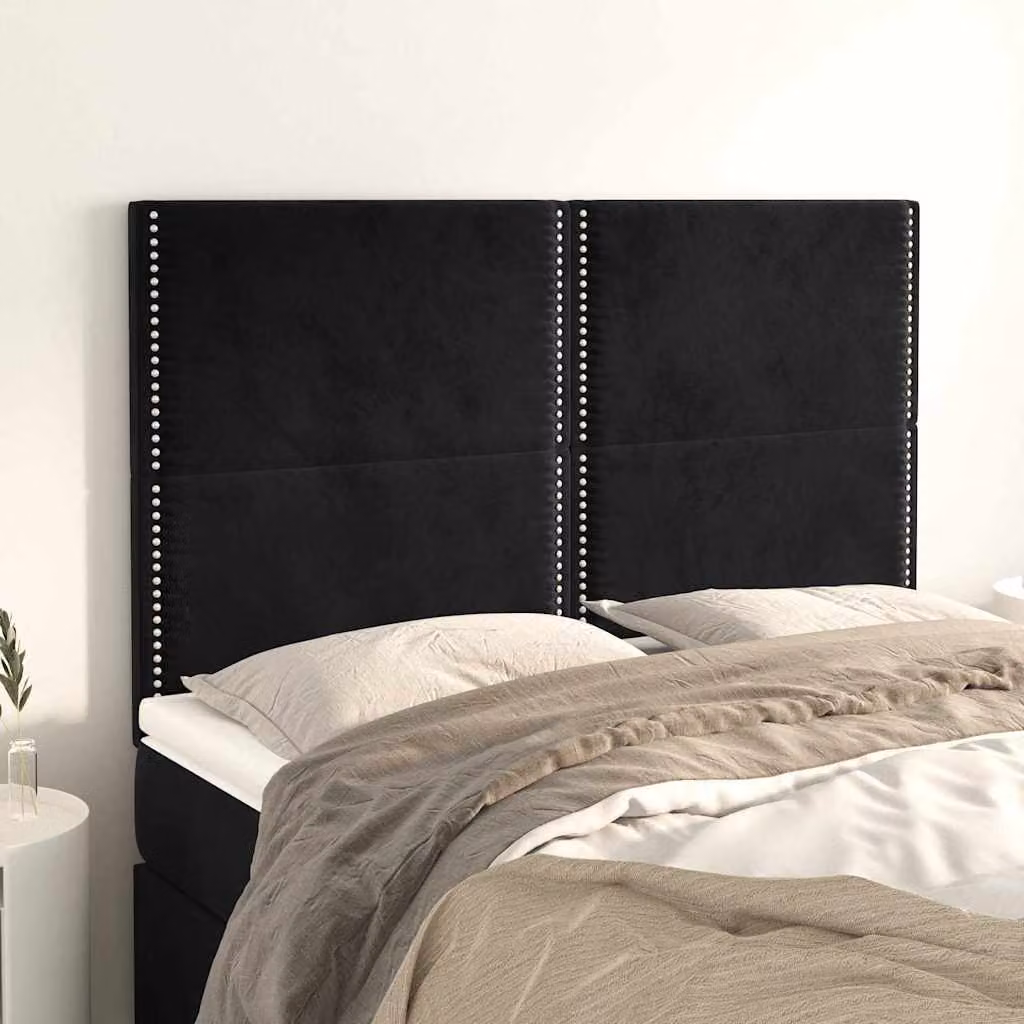 Testiera per letto vidaXL in velluto nero con pannello imbottito L: 144 cm, P: 5 cm, H: 118/128 cm