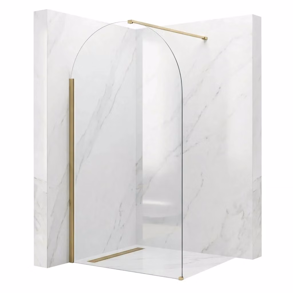 Parete Doccia Walk-in Rea Heaven Asimmetrica con Vetro Trasparente e Profilo Gold Brush L: 120 cm, P: 8 cm – 2