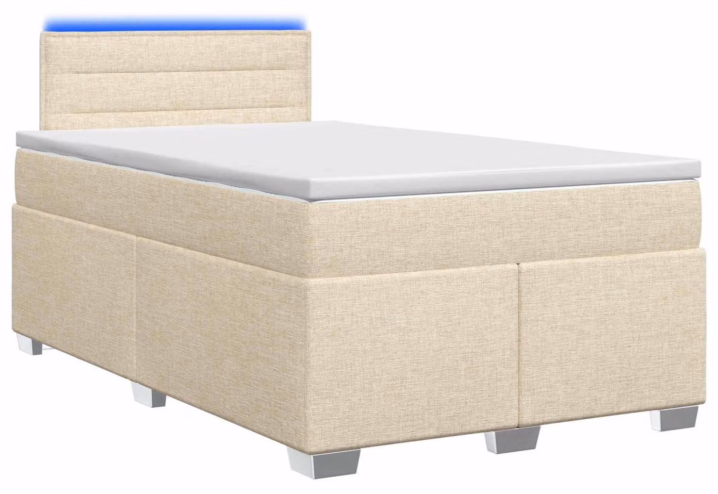 Letto con rete a molle e materasso, con illuminazione LED, colore crema, 120 x 200 cm, rivestito in tessuto