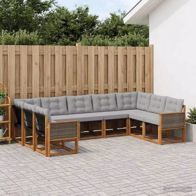 Set di divani da esterno 9 pz Naturale e Grigio chiaro 3382203