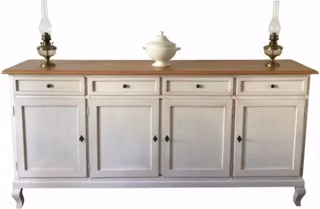 Madia credenza shabby chic con 4 porte in legno bianco anticato Mobili 2G L/P/H: 205 x 45 x 98 cm – 2