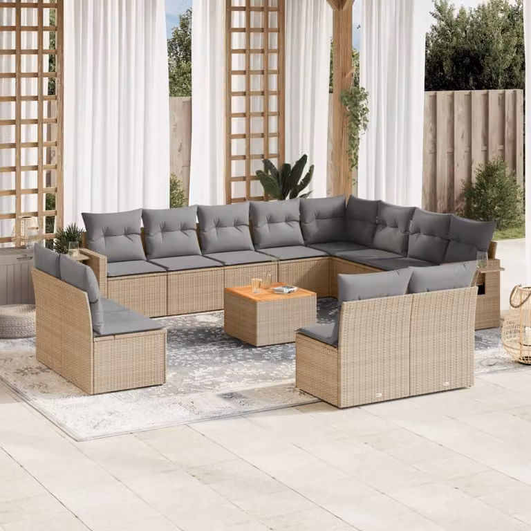 Maison Exclusive - Set Divano da Giardino 13 pz con Cuscini Beige Misto Polyrattan