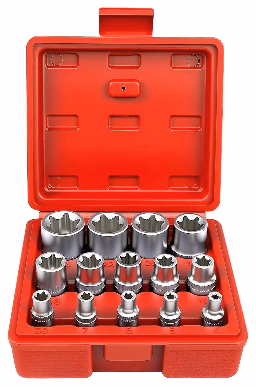 Set di chiavi a bussola da 14 pezzi - E-Torx - Acciaio cromo-vanadio - Misura quadro: 1/4", 3/8", 1/2" - Custodia in plastica resistente - Ideale per manutenzione e riparazione - Chiavi a bussola