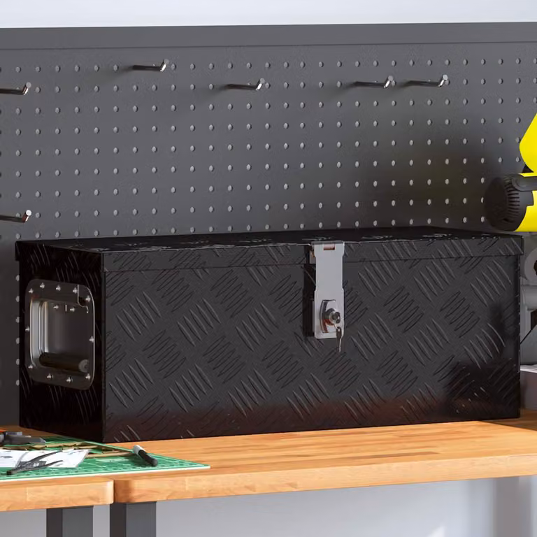 Contenitore portaoggetti vidaXL in metallo nero con maniglie L: 60 cm, P: 23,5 cm, H: 23 cm