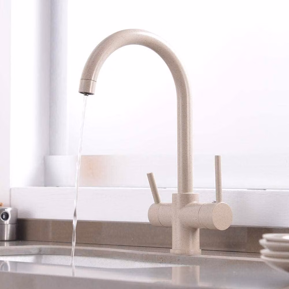 Rubinetto da cucina a tre vie per osmosi, con doppio uscita, rotazione a 360°, in ottone