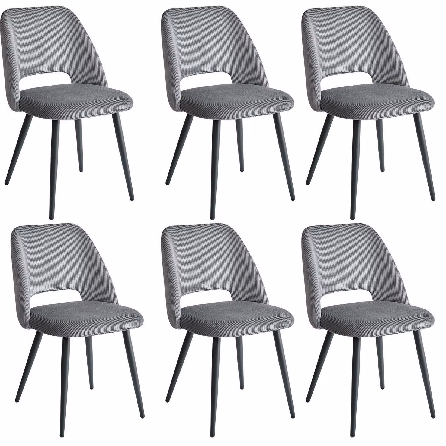 Sedie da pranzo in velluto - Set da 6 - Seduta imbottita - Schienale ergonomico - Senza braccioli - Design moderno - Grigio scuro