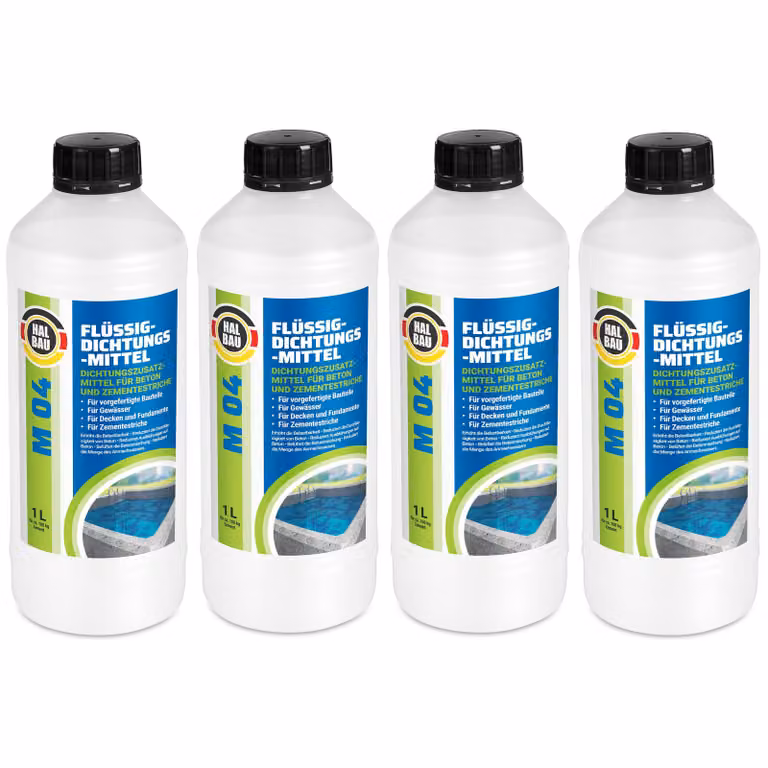 Plastificante Impermeabilizzante Sigillante liquido per calcestruzzo 4 L Massetto cementizio Additivo per malta HALBAU M04