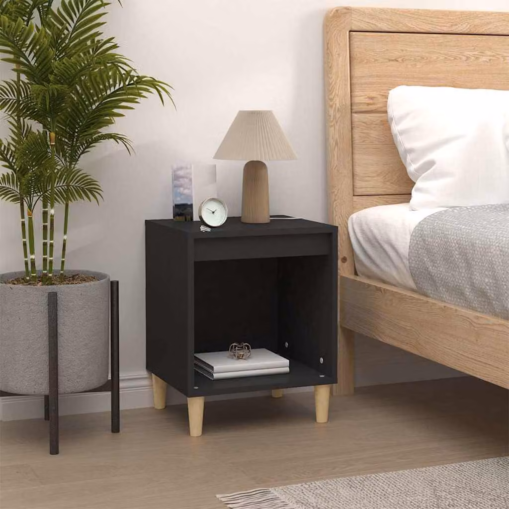 Comodino moderno vidaXL in legno nero L: 40 cm, P: 35 cm, H: 50 cm