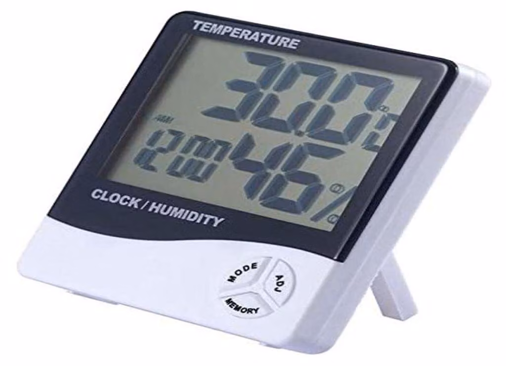 Orologio da parete con display LCD, data, sveglia, termometro e igrometro