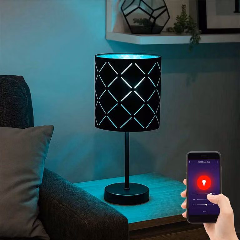 Lampada da tavolo LED intelligente, decorazioni traforate, velluto, nero, H 35 cm