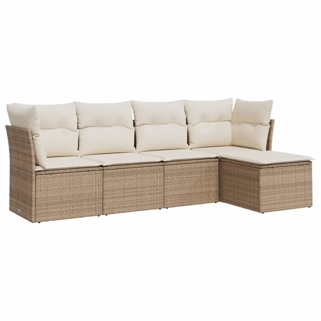 vidaXL Set Divano da Giardino 5 pz a L con Cuscini Beige in Polyrattan e Struttura in Metallo – 2