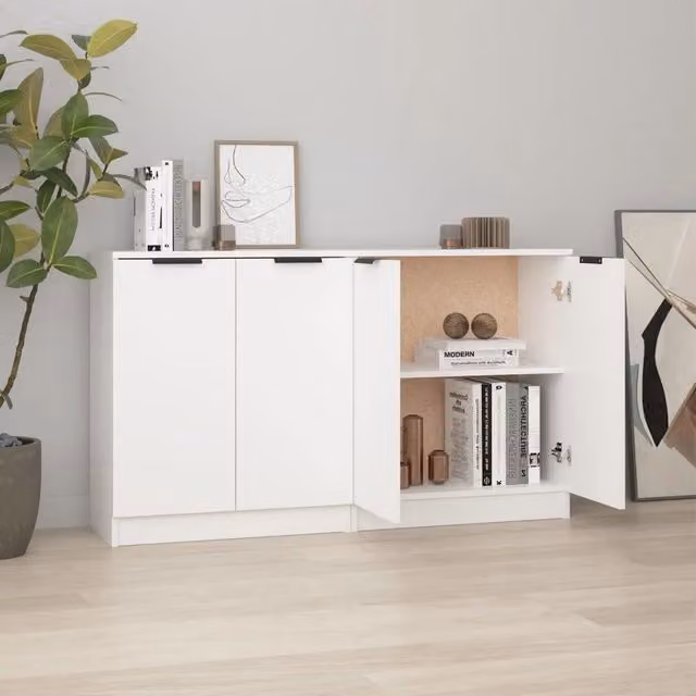 Set di 2 credenze bianche vidaXL in legno con design minimalista da appendere al muro per la tua sala da pranzo L/P/H: 60 x 30 x 70 cm