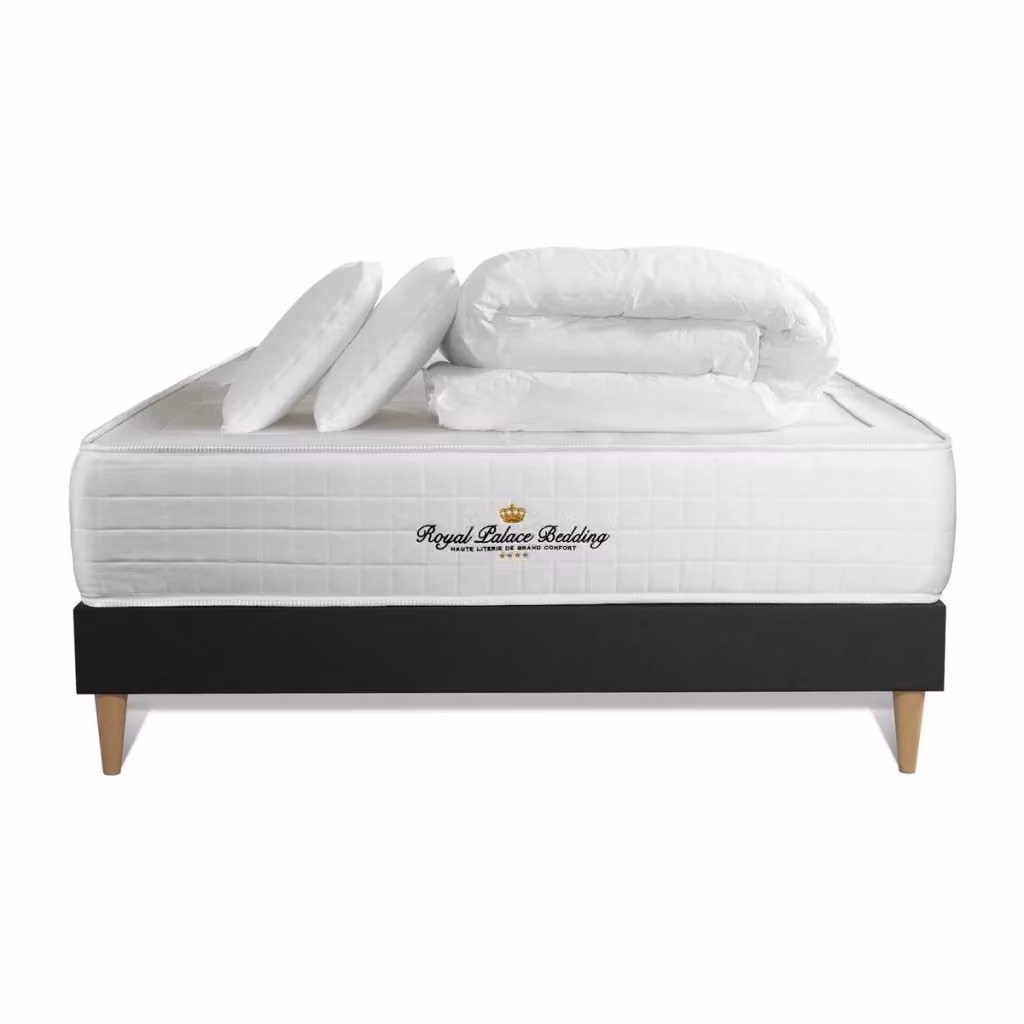 Set letto completo Royal Palace Bedding bianco con materasso 140x200 cm, box spring con doghe, 2 cuscini e piumino – 2