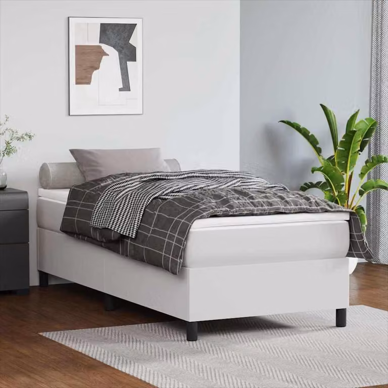 vidaXL Giroletto a Molle con Materasso Ibrido in Similpelle Bianco L: 80 cm, P: 200 cm, H: 35 cm