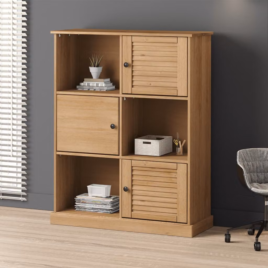 Libreria vidaXL VIGO in legno massello di pino color marrone, L 90 cm x P 35 cm x H 114,5 cm