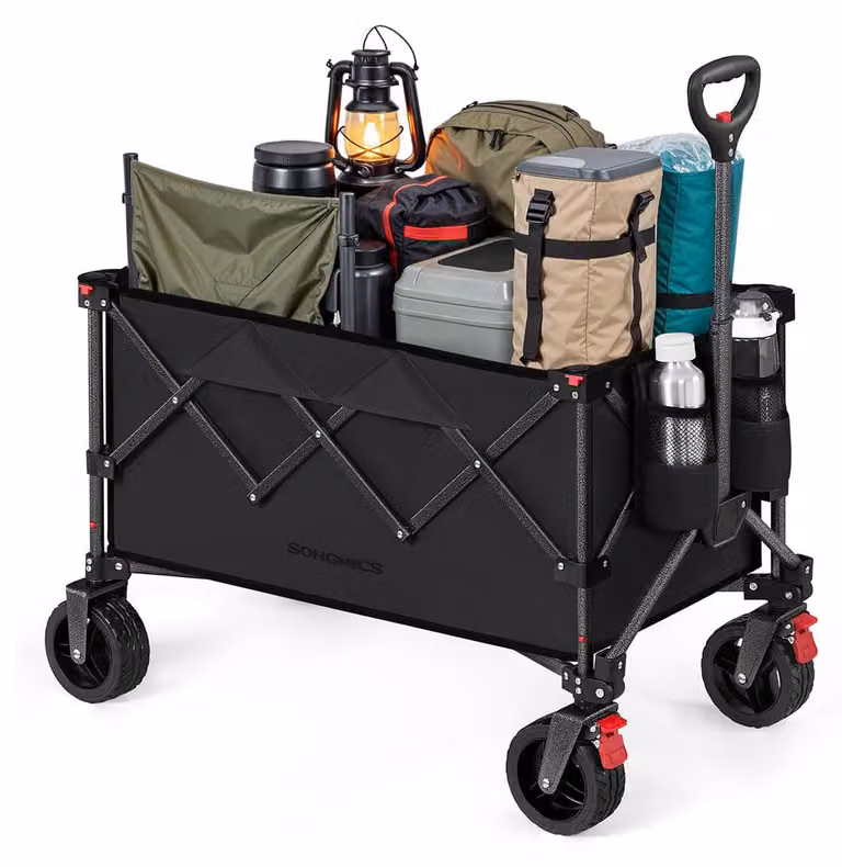 Carrello pieghevole con maniglia e 4 ruote removibili | Colore: nero inchiostro | Dimensioni: 80,8 x 49,4 x 93,5 cm