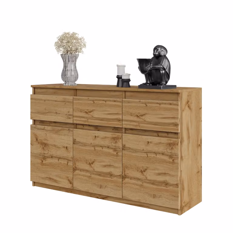 NOAH – Cassettiera / Sideboard con 3 cassetti e 3 ante – Rovere Wotan – Altezza 75 cm, Larghezza 120 cm, Profondità 35 cm