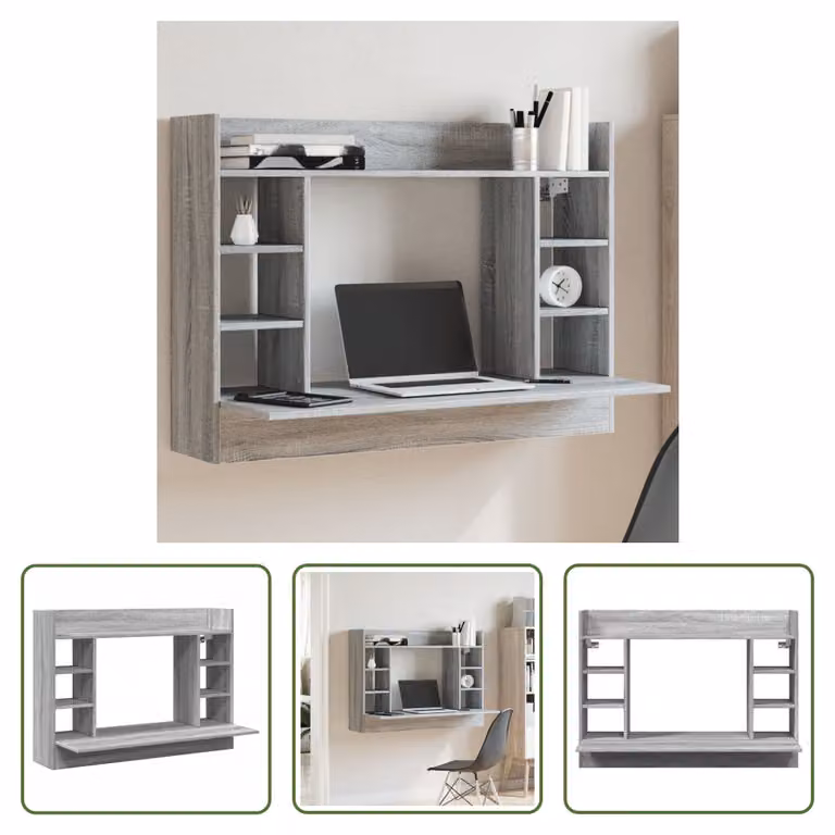 The Living Store Scrivania a muro Grey Sonoma 105x48x75 cm Materiale legno