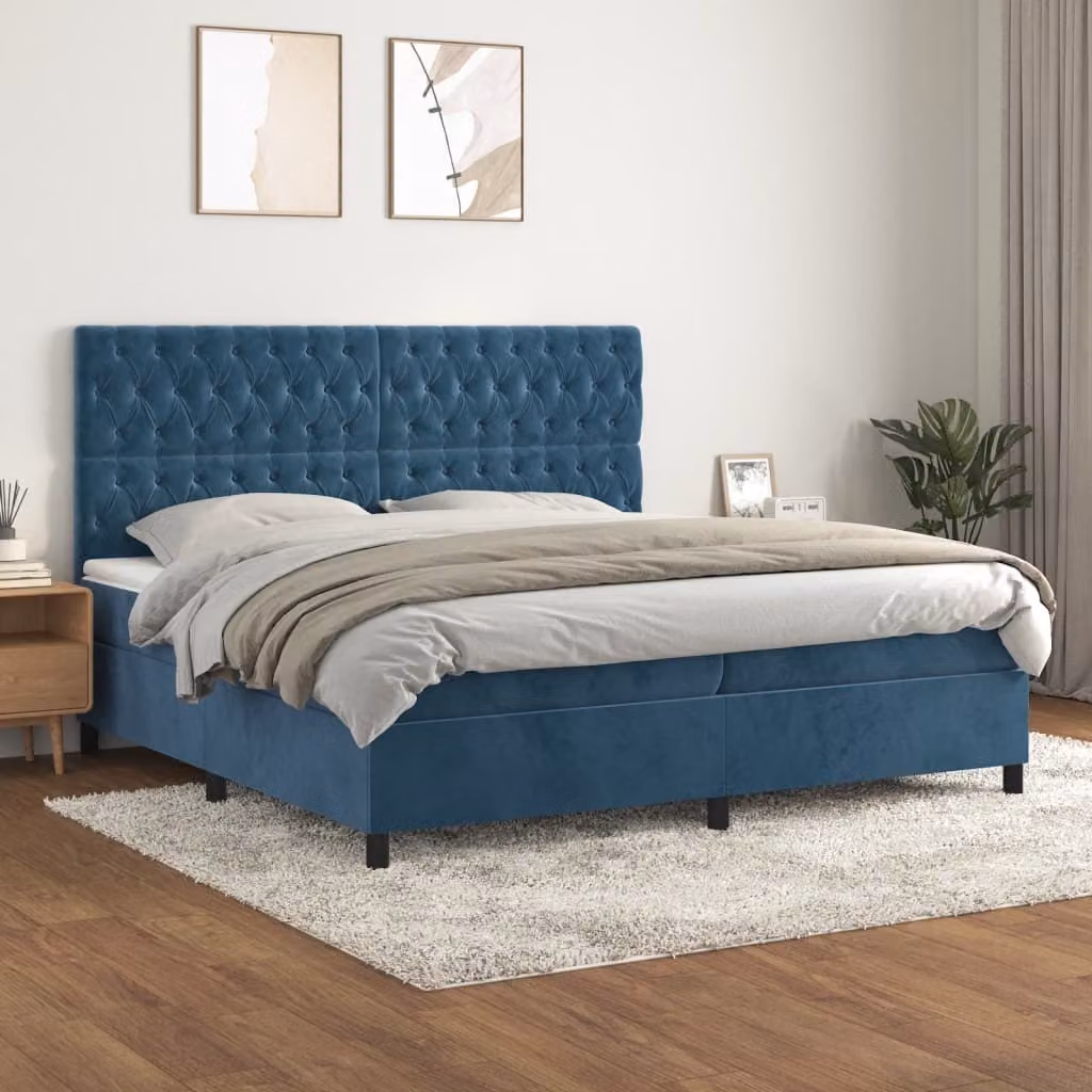 vidaXL Letto a molle con materasso blu scuro 200x200 cm in velluto - Letto a molle - Boxspringbetten - Bett - Schlafzimmermöbel