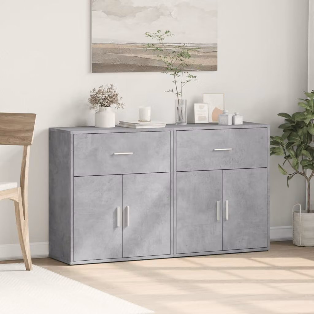 Set di 2 credenze moderne vidaXL in legno multistrato e MDF, colore grigio cemento, L 60 cm x P 31 cm x H 70 cm