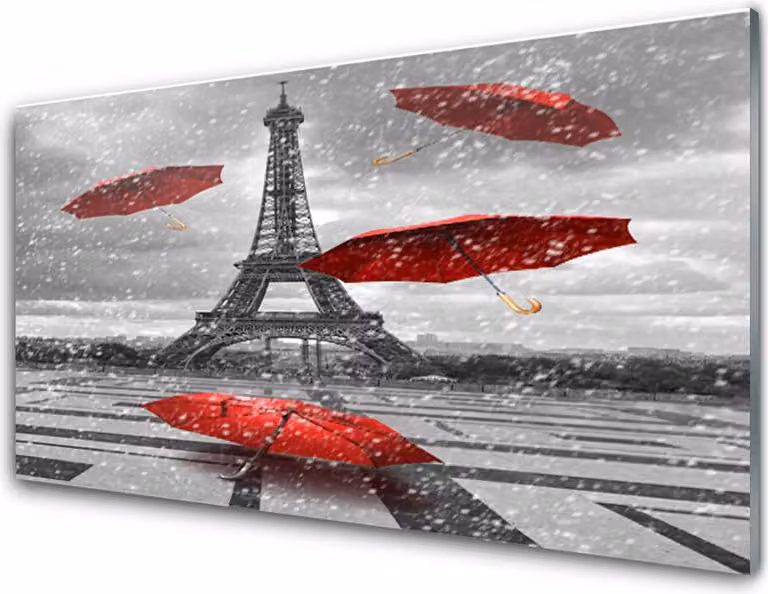 Pannello di vetro per cucina, dimensioni 100x50 cm, protezione dagli schizzi, motivo: Torre Eiffel, ombrello, Parigi