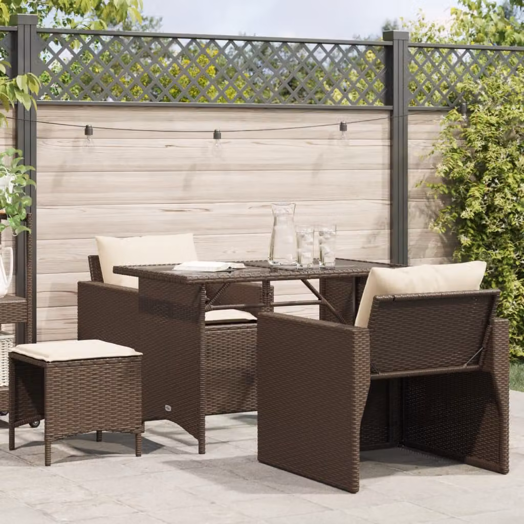 Set Divano da Giardino vidaXL 4 Pezzi in Polyrattan Marrone con Cuscini e Tavolino per Esterno