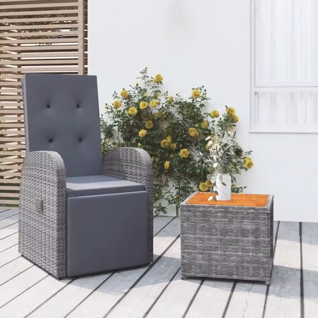 Set Mobili da Giardino 2 Pezzi vidaXL in Polyrattan e Legno di Acacia Grigio – 1